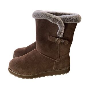 Skechers Keepsakes Leather Suede Winter Faux Fur Lined Boots Chocolate Sz 8